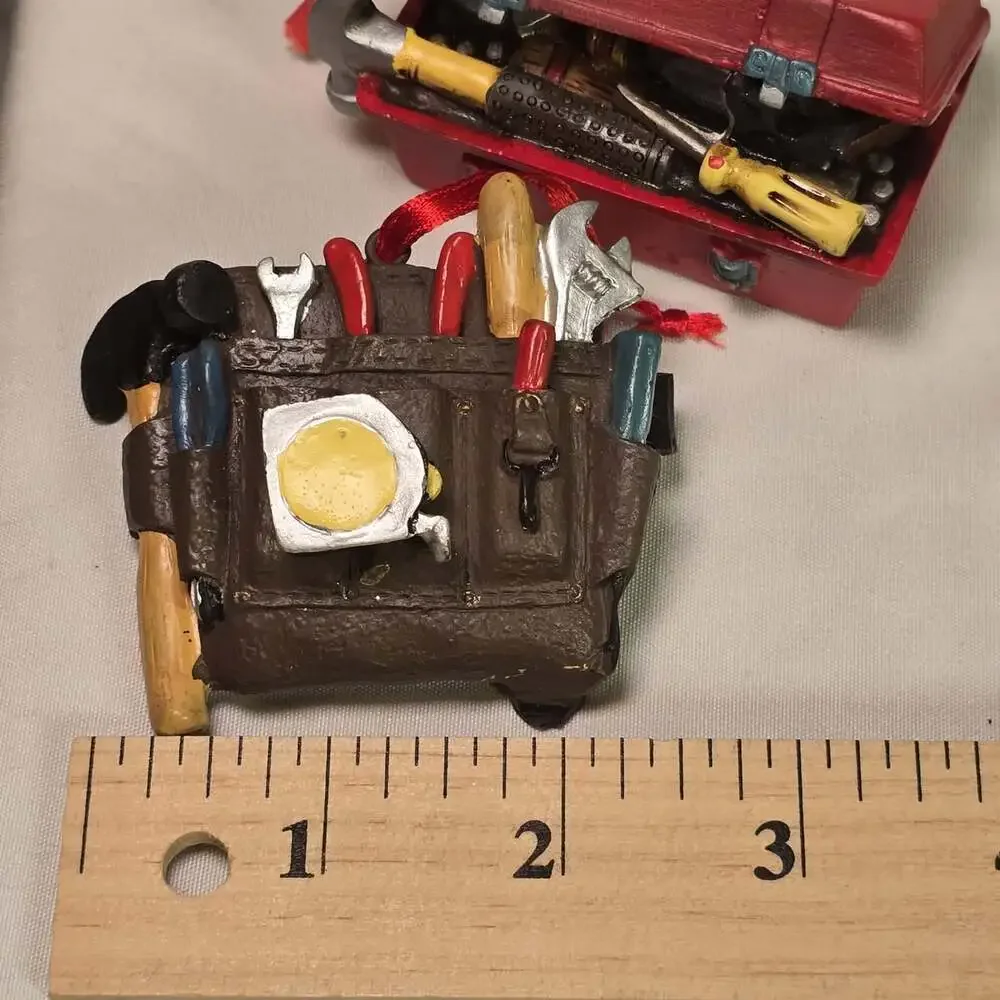 KSA Tool Box & Tool Belt Christmas Ornaments Set of 2 Resin Handyman Carpenter